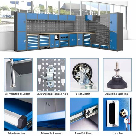 Chery  Industrial Multifunctional Steel Garage Storage Cabinet W/ Doors, Sliding Drawers Blue-5-Pieces JINWB108GBL01